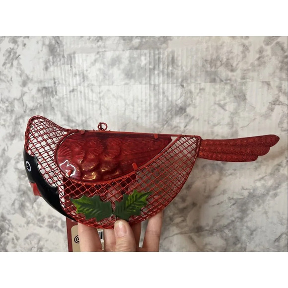 Cardinal Bird Feeder NWT Yard Ornament Winter Red/Hinged/bird Seed/Tree/Glitter - Picture 3 of 16